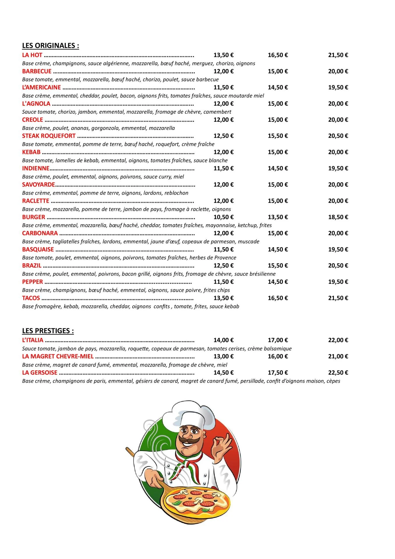 Carte dessert et menus pizz agnola 3