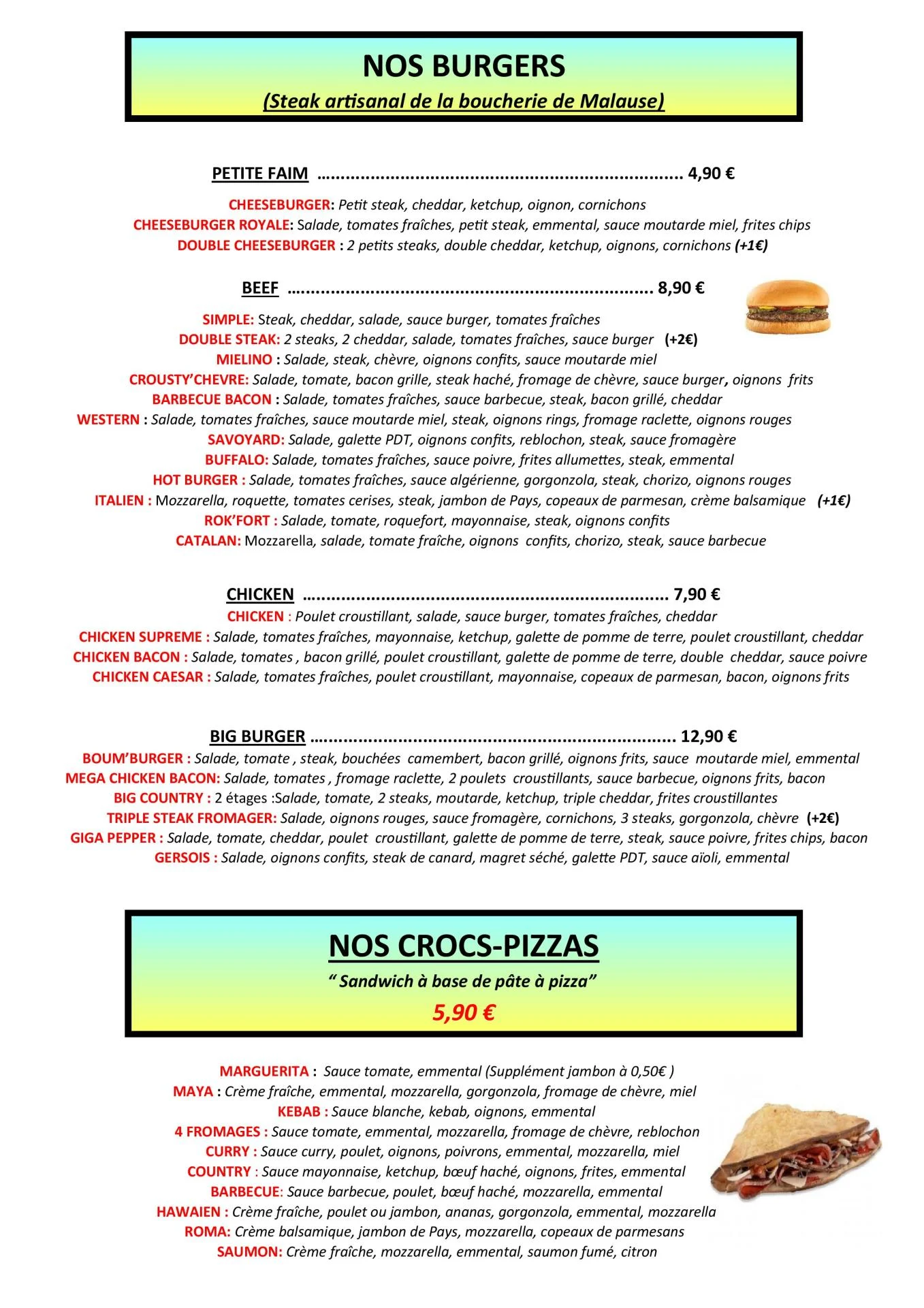Carte dessert et menus pizz agnola 6